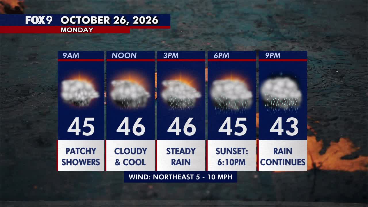 Minnesota weather: Wet, cloudy and cool Monday — FOX 9, Farmington Community news