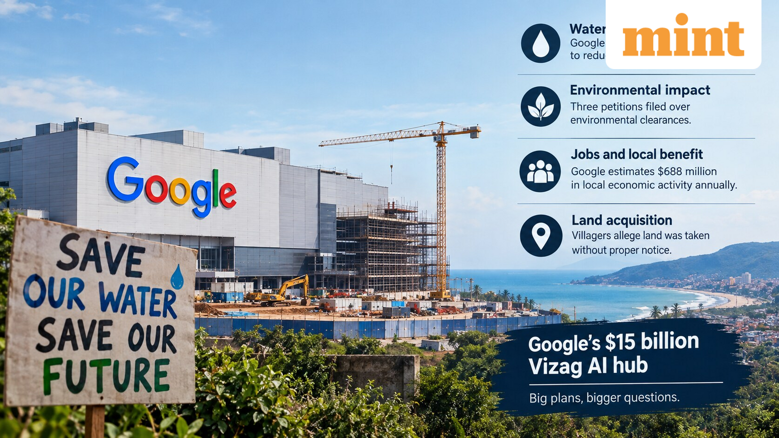 Google defends $15 billion Vizag AI hub as water fears, land disputes and protests put project under scrutiny — Mint India, Farmington Technology news